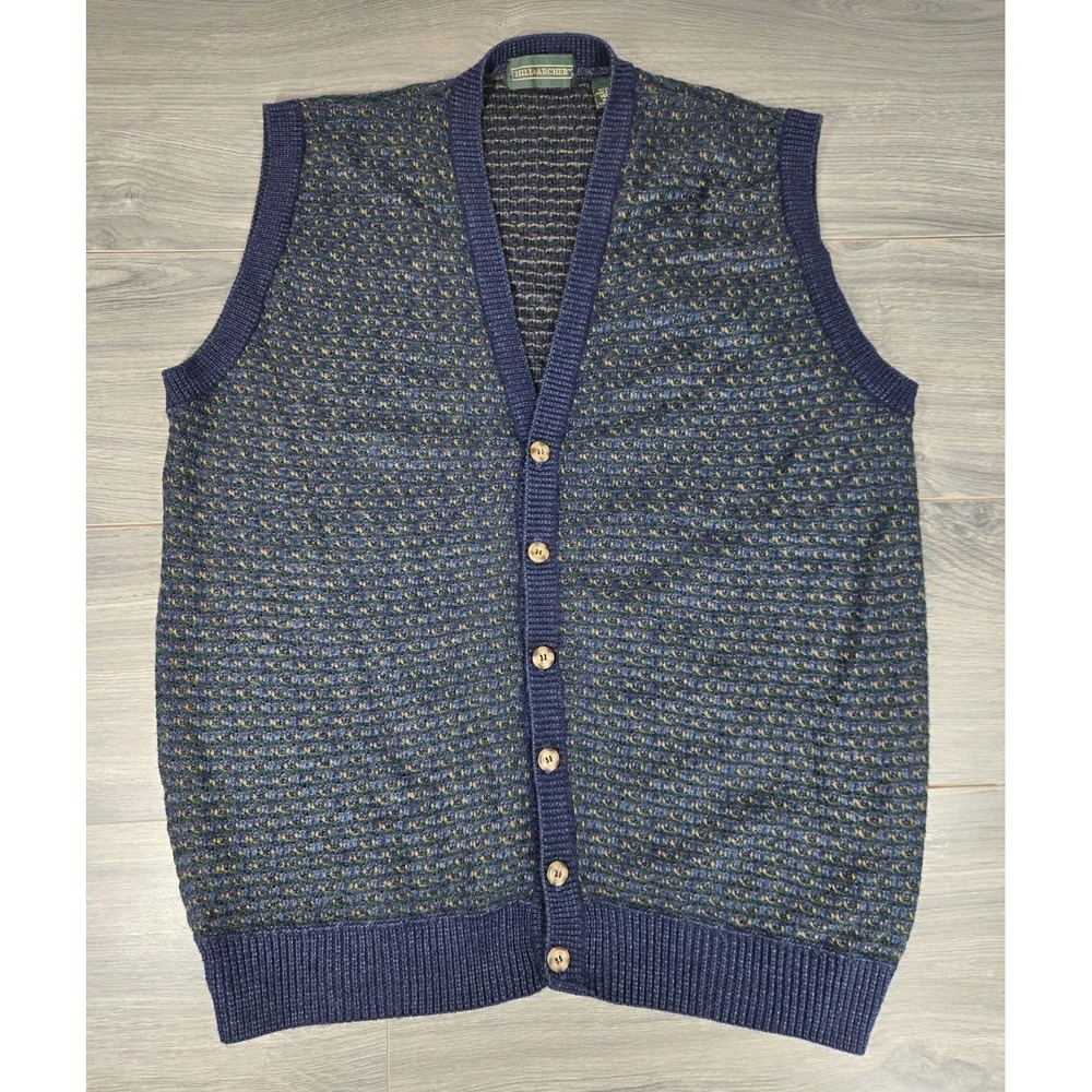Hill Archer Cardigan Sweater Vest Mens Medium‎ Blue Green Acrylic Preppy Core